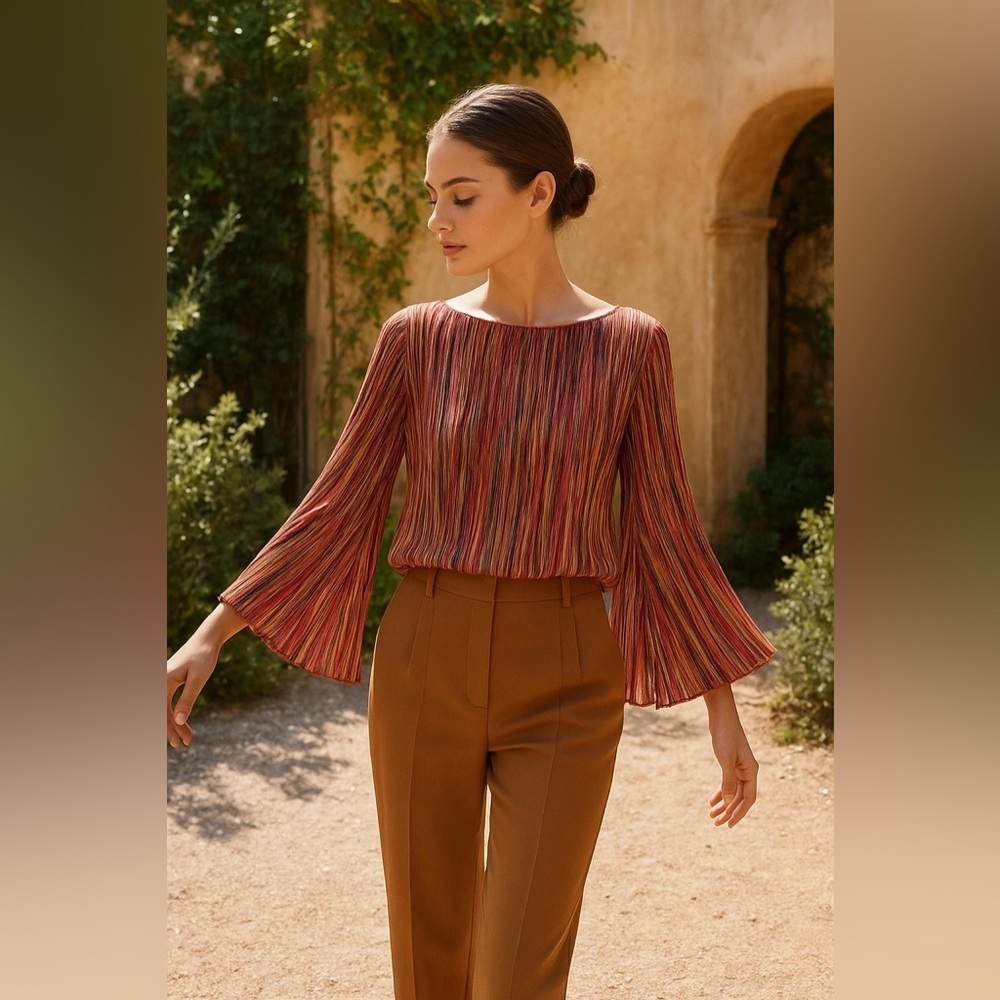 New! Missoni Vintage 70’s Rainbow Pleated Striped Flare Sleeve Top ❤️‍🔥 Small